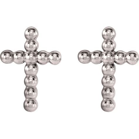 14kt White Gold 38in Beaded Cross Earrings Jjr17012w Joy Jewelers