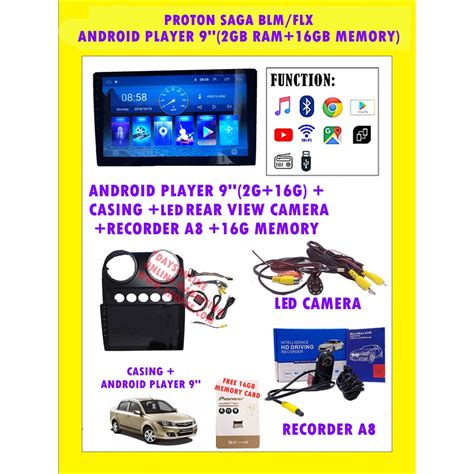 PROTON SAGA BLM FLX 9 ANDROID PLAYER 16GB 2RAM CASING LED REAR