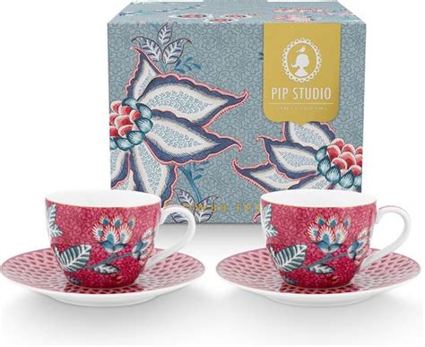 Pip Studio Flower Festival Espresso Kop En Schotel Set Van Roze