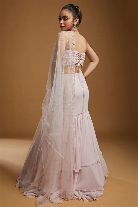 Pink Net And Georgette Fish Tail Wedding Lehenga Set By Kiyohra At Pernia