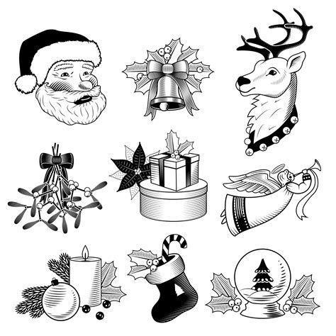 Christmas Icons Black And White Set 454648 Vector Art At Vecteezy