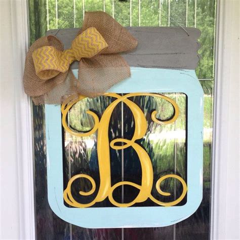 Mason Jar Door Hanger With Monogram Initial Mason Jar Door Hanger