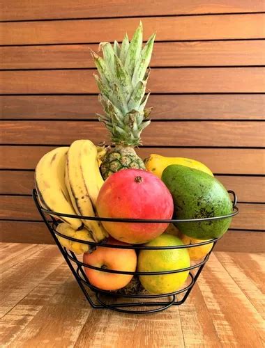 Fruteira Centro De Mesa Redonda Cozinha Cesto Frutas Aramado Cor Preto