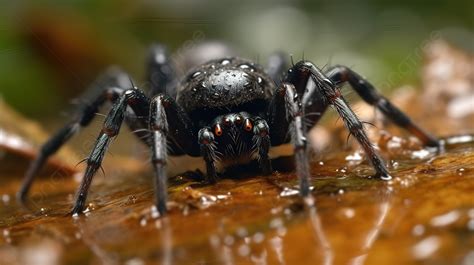 Large Spider Is Sitting On A Leaf In A Rain Forest Background Funnel