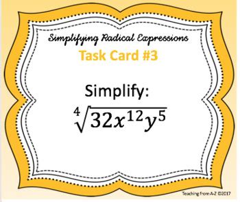 Simplifying Radical Expressions Task Cards By Teaching From A Z Tpt