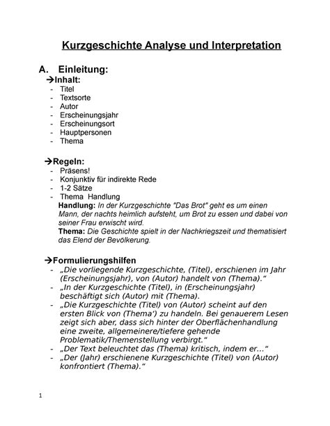 Kurzgeschichte Analyse Und Interpretation Einleitung Inhalt Titel