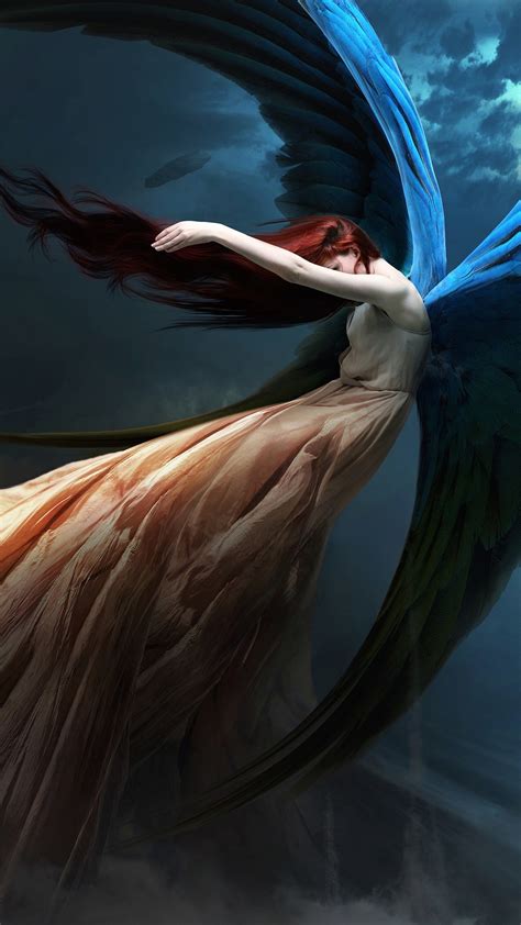 1080x1920 Fantasy Angel Redhead Wings Artist Digital Art Hd