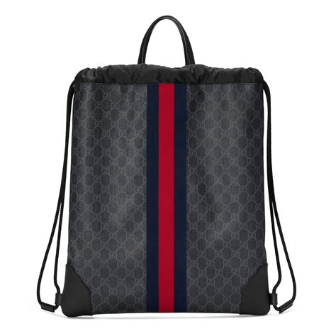 Gucci Leather Soft GG Supreme Drawstring Backpack In Black For Men