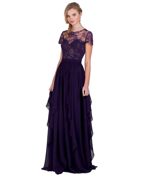 Badgley Mischka Lace T Shirt Top Evening Gown In Purple Amethyst