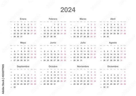 Kalender 2024 Spanisch Querformat Stock Vektorgrafik Adobe Stock