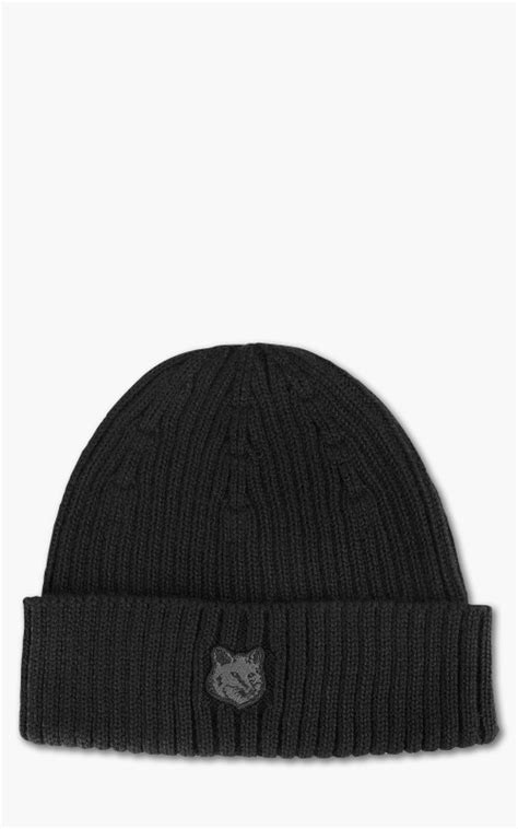 Maison Kitsuné Bold Fox Head Patch Ribbed Beanie Black Cultizm