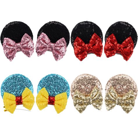 4 Pcs Mickey Mouse Ears Minnie Ears Clips Sequin Mouse Ears Hair Clips