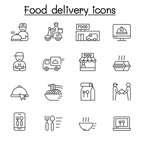 3d Food Delivery Vector Png Images Set Of Food Delivery Line Icon Black