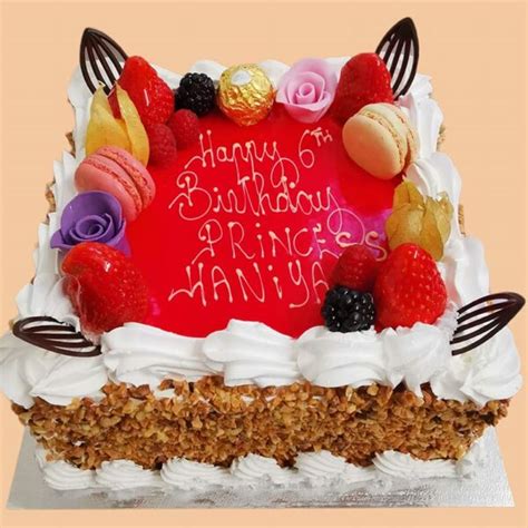 Square Pink Cream With Fruits Birthday Cake Medcakes