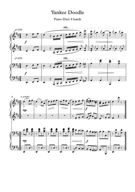 Yankee Doodle Piano Duet Arr Pianosheetnow By Traditional Sheet