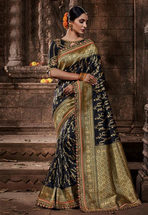 Black Banarasi Silk Festival Wear Saree