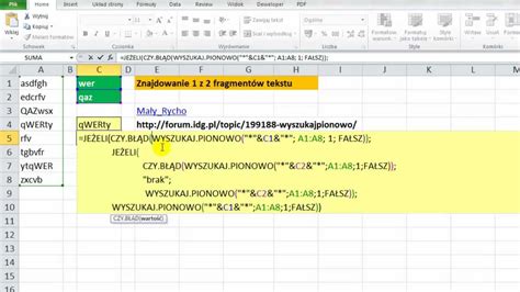 Excel Znajdowanie Z Fragment W Tekstu W Pionowej Li Cie Porada