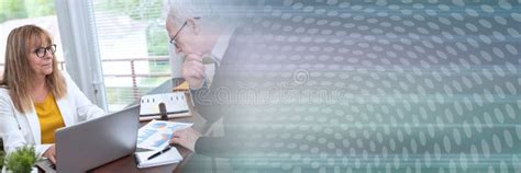 Two Mature Business People Working Together Panoramic Banner Stock
