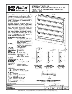 Fillable Online Submittal Model 1370 Backdraft Damper Standard