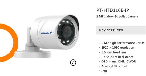 Day Prama Pt Htd E Ip Mp Indoor Ir Bullet Camera Camera Range