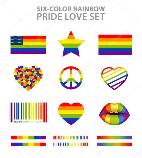 S Mbolos Lgbt Arco Iris De Seis Colores Banderas Corazones Paz