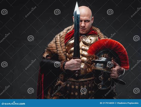 Dangerous Martial Roman In Armor Holding Gladius Stock Image Image Of