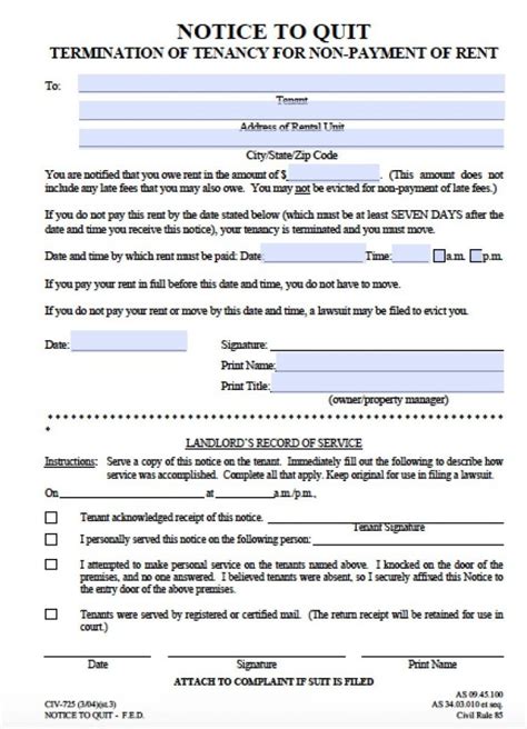 Free Alaska 7 Day Notice To Pay Or Quit Form CIV 725 PDF