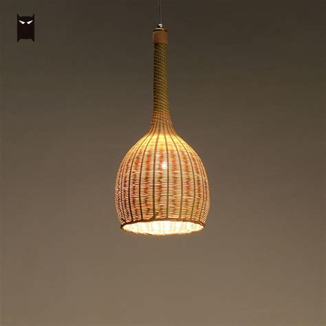 Soleilchat Delicate Bamboo Wicker Rattan Long Calabash Pendant Light