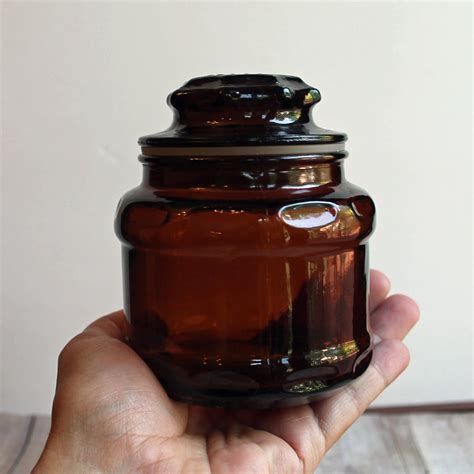 Vintage Brown Amber Glass Apothecary Jar Canister Set Of 4 With Lids Small Spice Jar Container