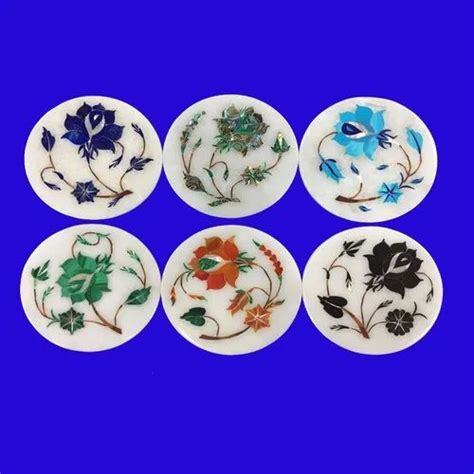 White Marble Coaster Set With Taj Mahal Design At ₹ 300piece In Agra