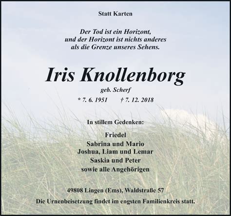 Traueranzeigen Von Iris Knollenborg Noz Trauerportal