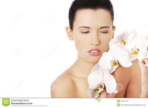 Portrait Of Nude Woman With White Orchid Flower Stock Photo Image Of