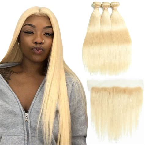 613 Bundles With Frontal Blonde 3 Bundles With 13x4 Closure Remy 613