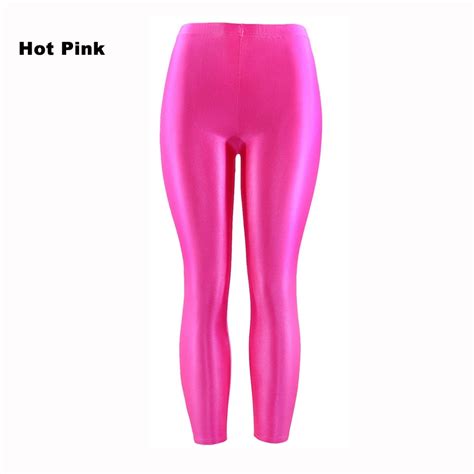 Hot Pink 80s Shiny Neon Costume Leggings Stretch Fluro Metallic Pants