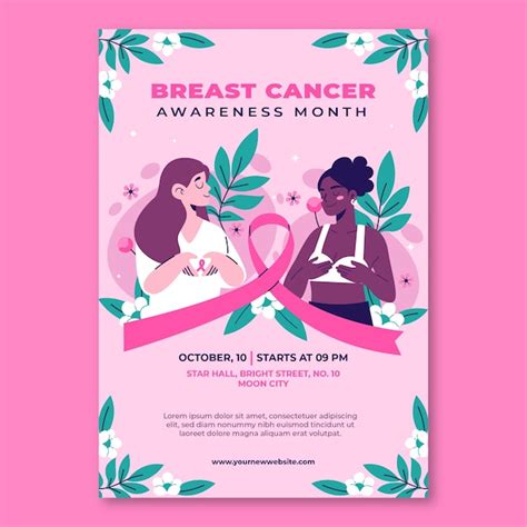 Free Vector Flat Breast Cancer Awareness Month Vertical Poster Template