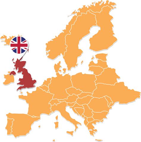 United Kingdom map in Europe, United Kingdom location and flags ...