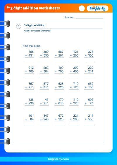 Free Printable 3 Digit Addition Worksheets [pdfs] Brighterly