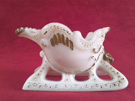 Milk Glass Eagle Head Sleigh Open Salt Antique Price Guide Details Page