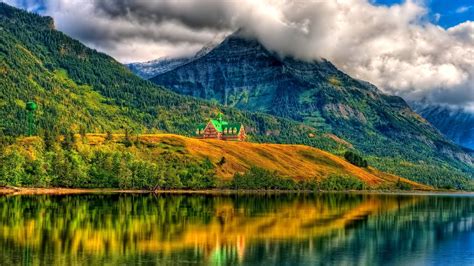 Grass Nature Clouds Mountains House Plants Trees Forest