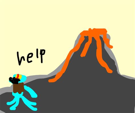 squidward running away from active volcano - Drawception