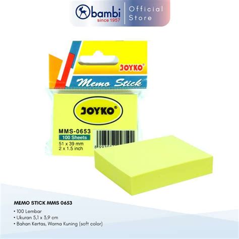 Jual Joyko Sticky Notes Memo Mms 0653 100 Sheets Di Seller Bambifiles