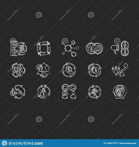 Synergy Chalk White Icons Set On Black Background Stock Vector