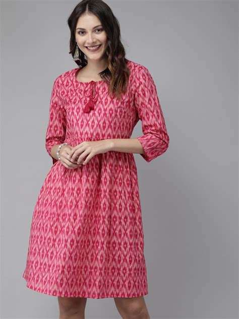 Buy Anouk Women Pink Printed Gathered A Line Dress With Pocket Ethnic