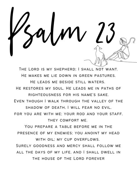 Psalm 23 Entire Chapter The Lord Is My Shepherd Scripture Art Printable