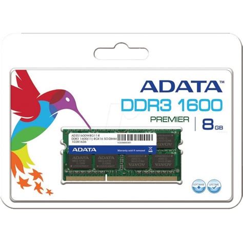 Memoria Ram Adata Sodimm Ddr3 8gb Pc3 12800 1600mhz Cl9 204pin 1