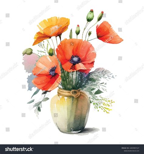 Watercolor Flowers In Vase