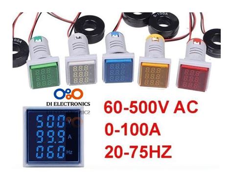 Jual Pilot Lamp 22mm 3in1 Square Voltage Current Frequency Meter AC 3