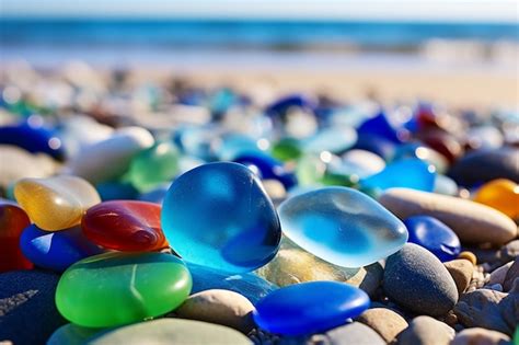 Premium Ai Image A Collection Of Sea Glass Sea Glass And Rocks On A