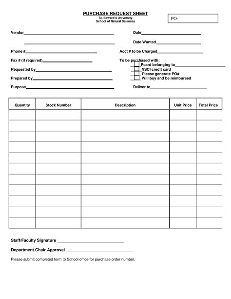 Free Purchase Requisition Form Template