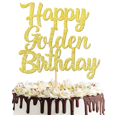 1 Pcs Happy Golden Birthday Cake Topper Gold Glitter